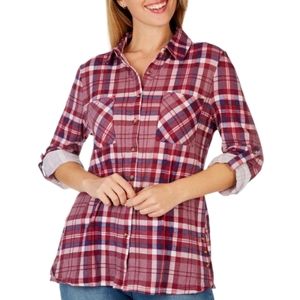Robert Louis Women's Plaid Button Front Top - Maroon